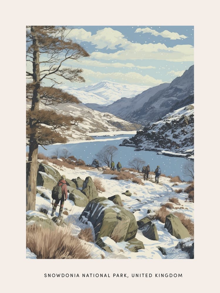 Vintage Winter Poster Snowdonia National Park United Kingdom 4