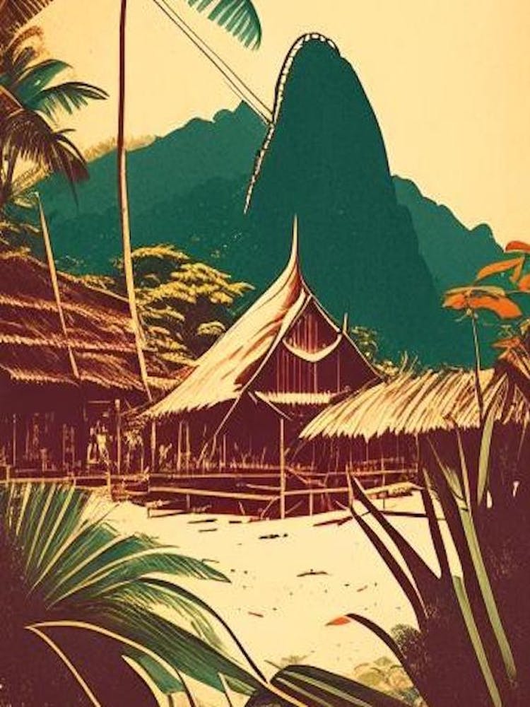 Koh Tao Thailand Vintage Sketch Tropical Destination
