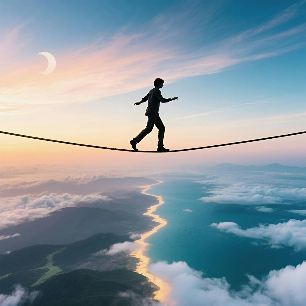 Businessman Walking On A Tightrope