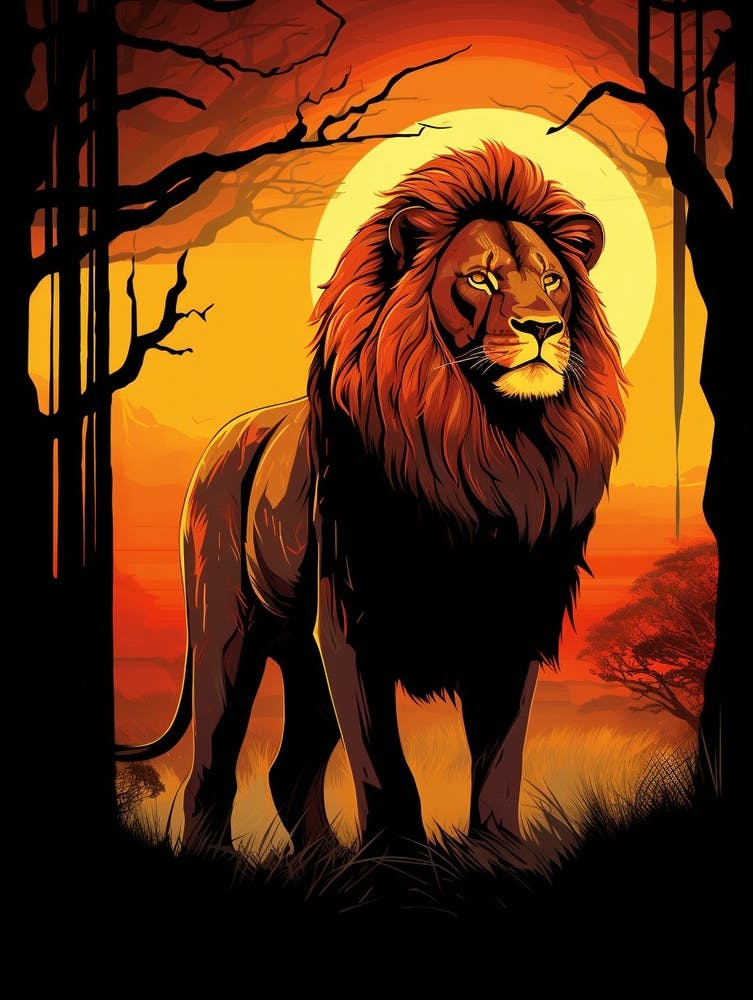 African Lion Sunset Painting 2