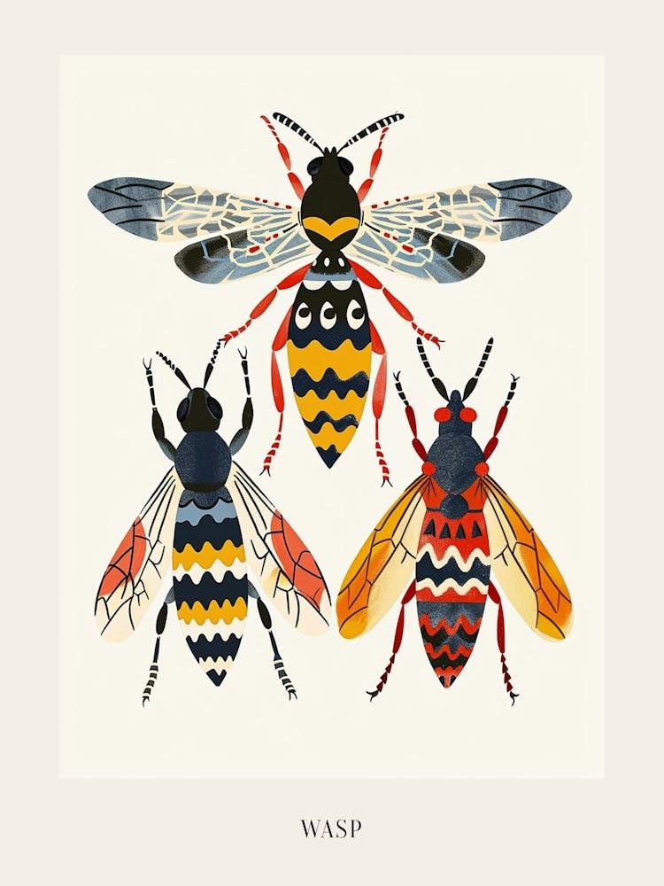 Colourful Insect Illustration Wasp 3 Poster