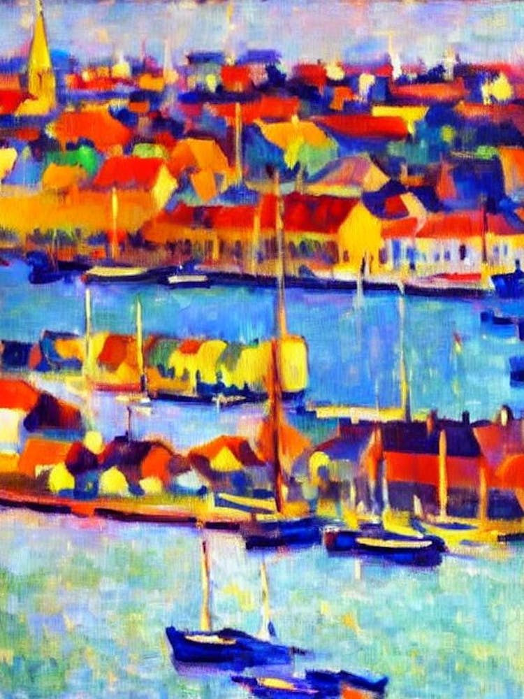 Port Of Copenhagen Denmark Brushwork Painting harbour
