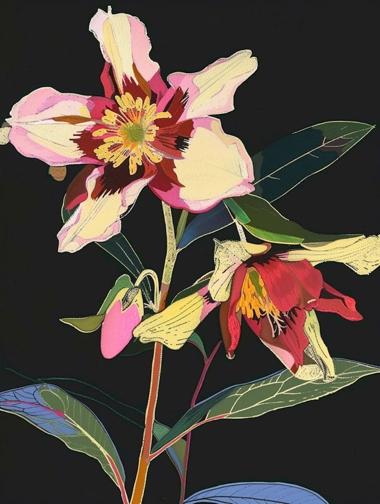 Neon Flowers On Black Hellebore 1