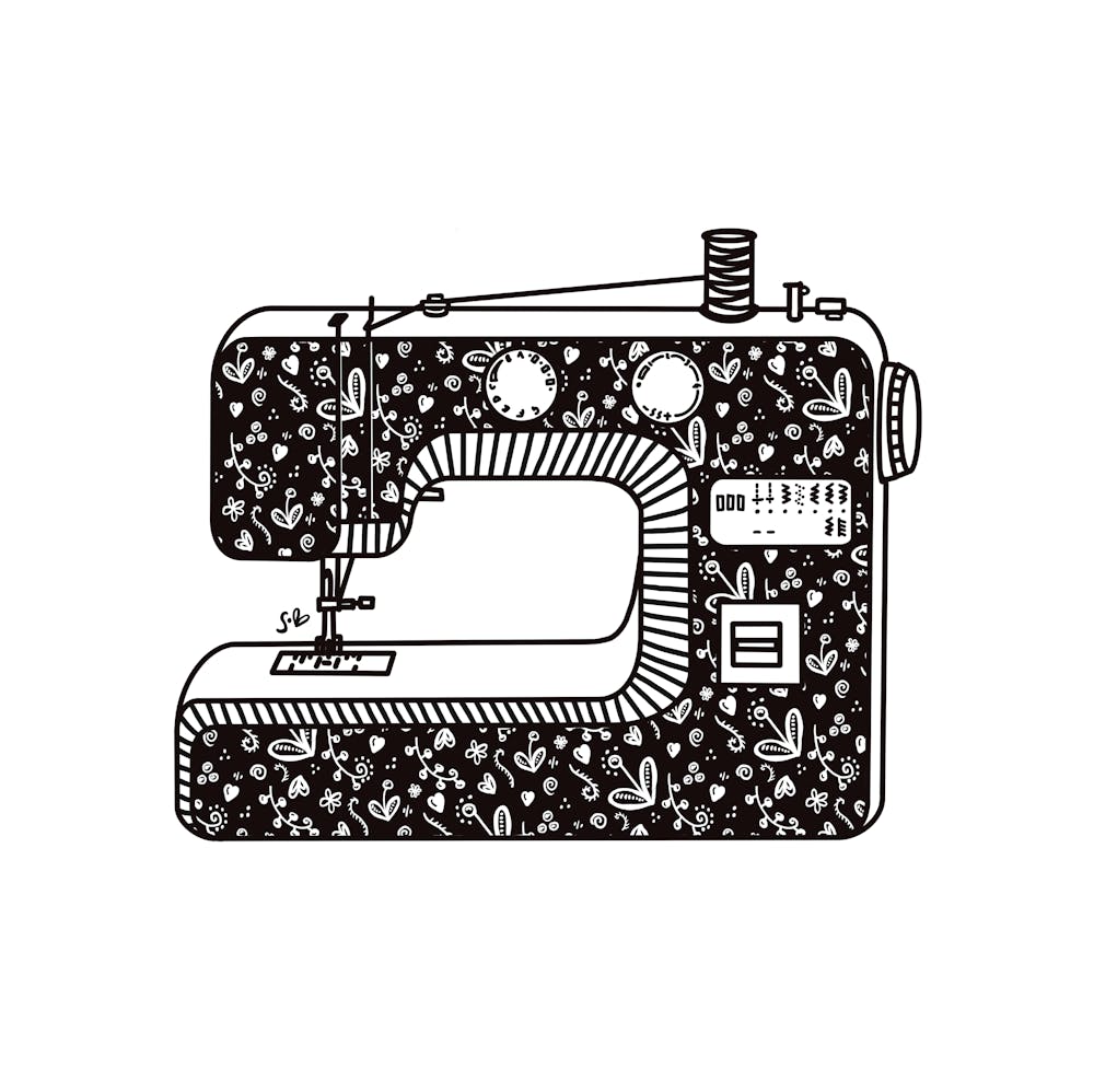 Floral Sewing Machine Black and White 1