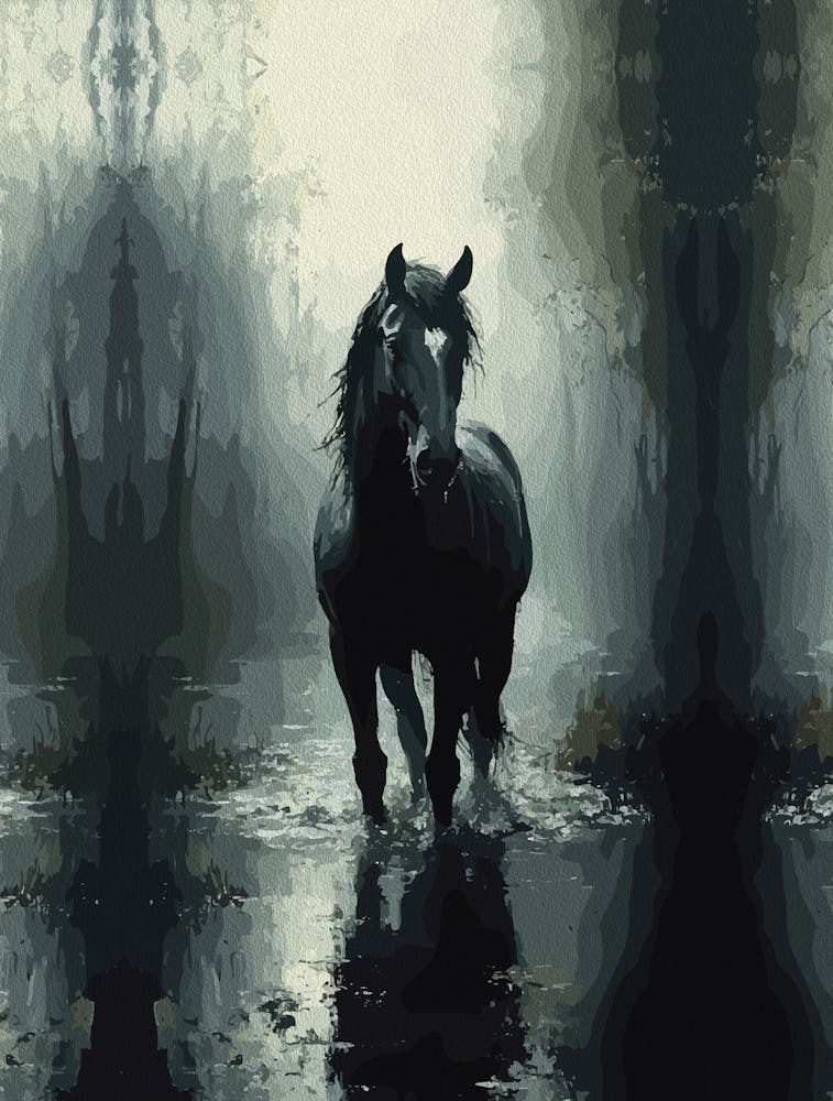 Mystical Black Horse – Dark Fantasy Equestrian Wall Art