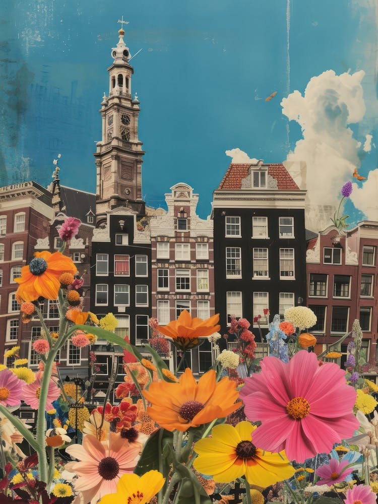 Amsterdam Blumen Retro Collage Stil 1