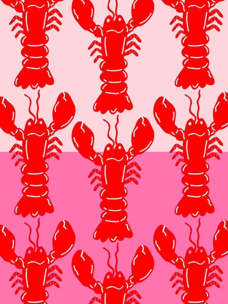 Lobster Repeat Red On Pink