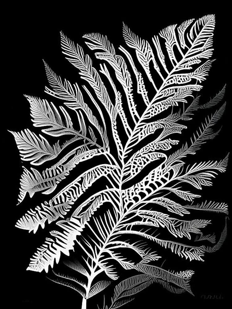 Maidenhair Fern Leaf Linocut 1