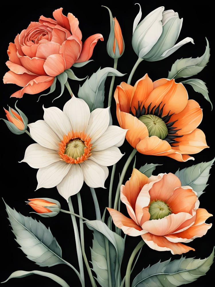 Flowers On A Black Background 13