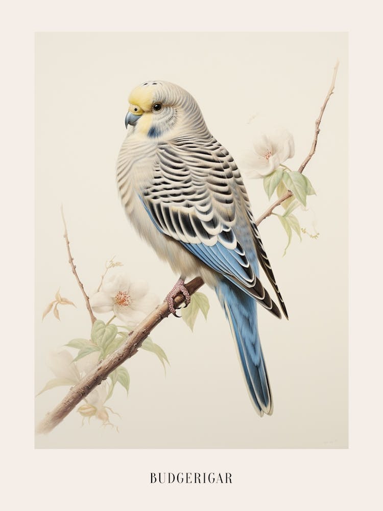 Vintage Bird Drawing Budgerigar 2 Poster