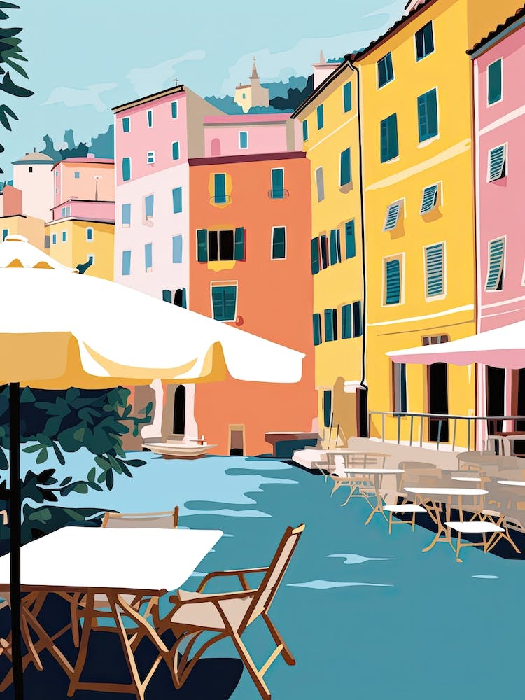 Portofino, Italy, Flat Pastels Tones Illustration 2