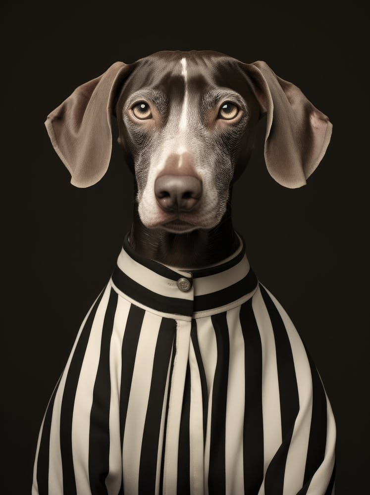Dog In Striped Shirt