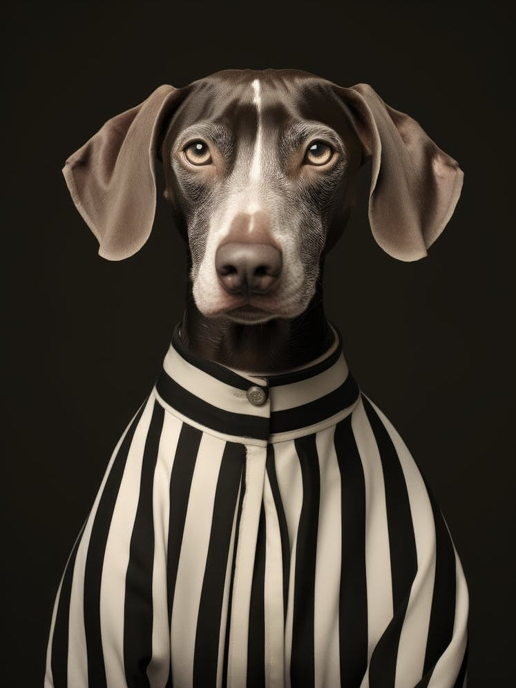 Dog In Striped Shirt
