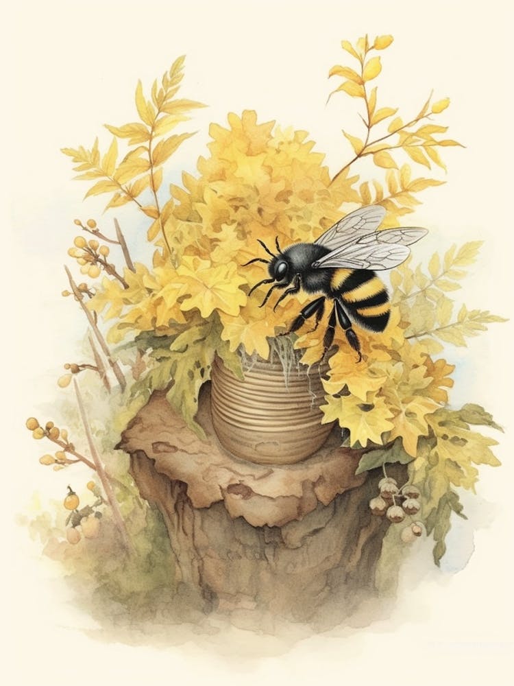Amerikanische Hummel Bienenstock Aquarell-Illustration 3