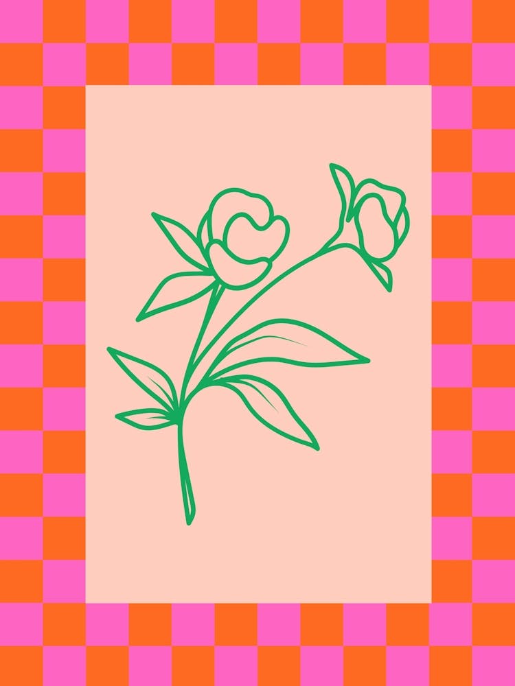 Modern Checkered Flower Poster Pink & Green 7
