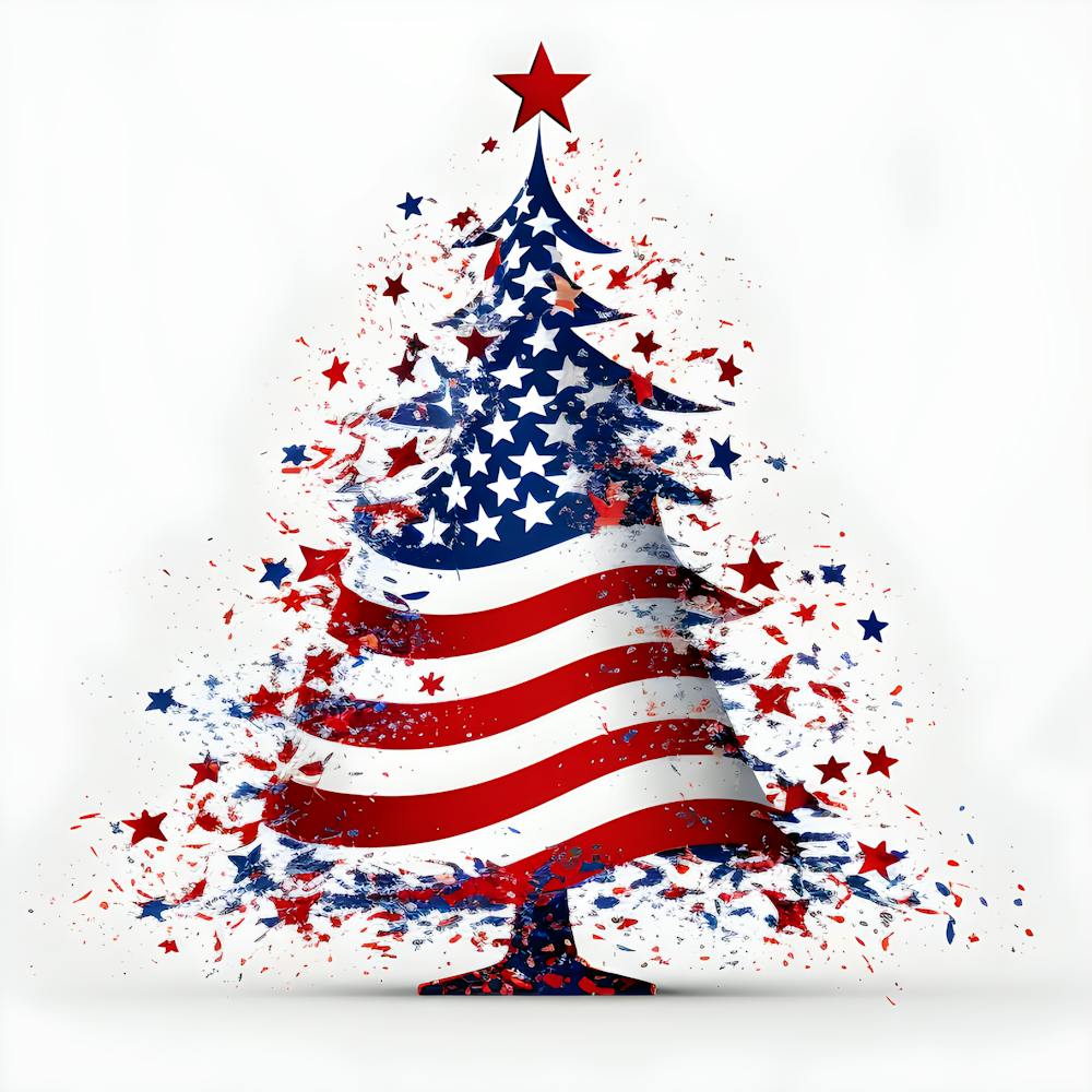 Patriotic Christmas Tree Illustration: Red, White, and Blue Holiday Art for Festive Décor
