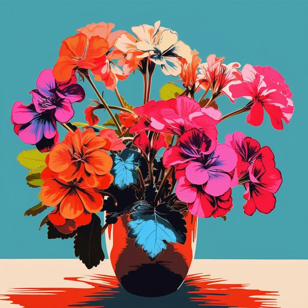 Andy Warhol Style Pop Art Flowers Geranium 2 Square