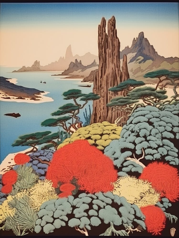 Aogashima Island, Japan Vintage Travel Art 2