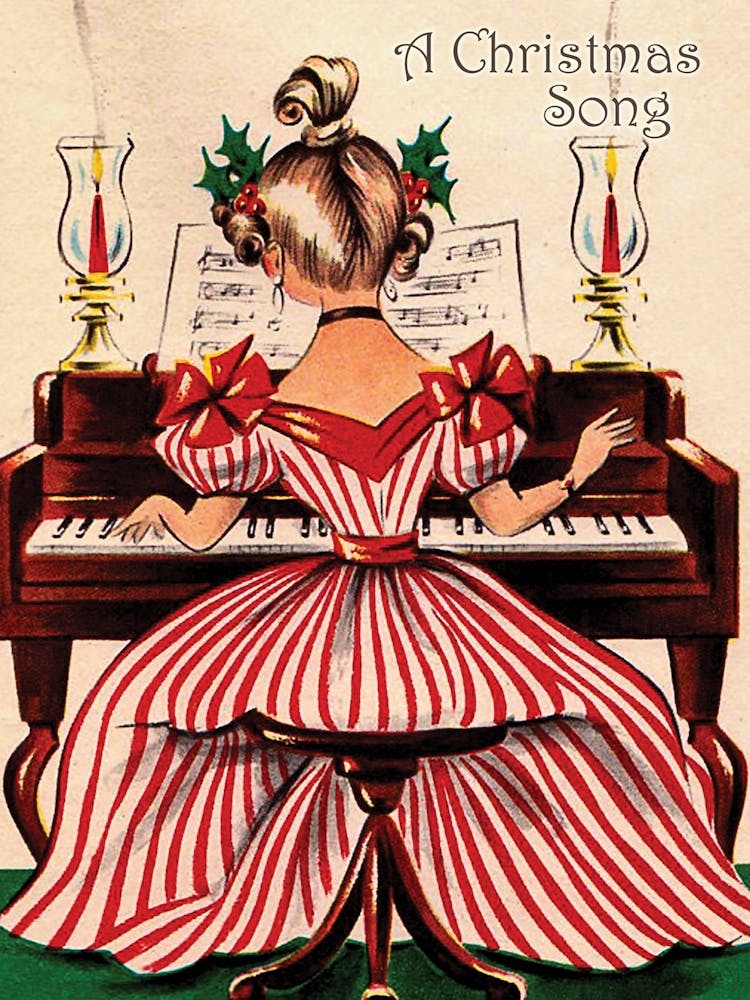 Weihnachtslied, Junge Frau spielt Klavier in langem viktorianischem Kleid