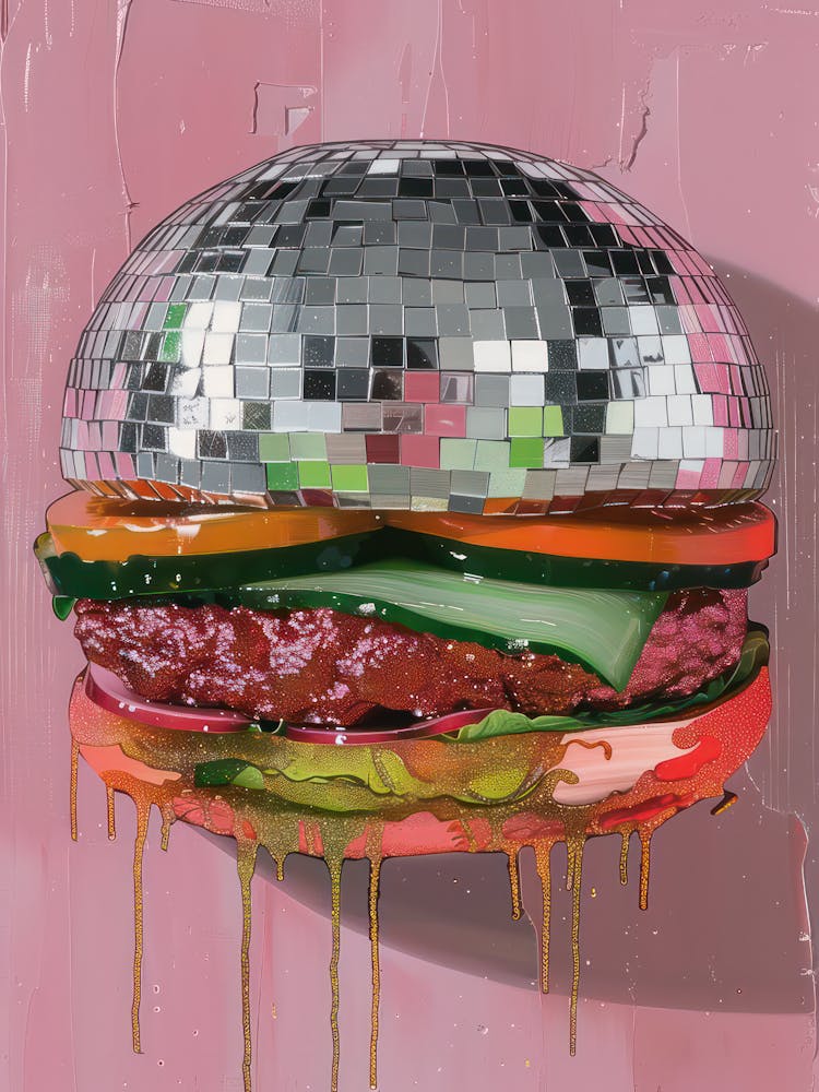 Disco Ball Burguer Mosaic Painting Kitchen
