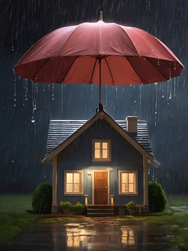 House With Umbrella In The Rain