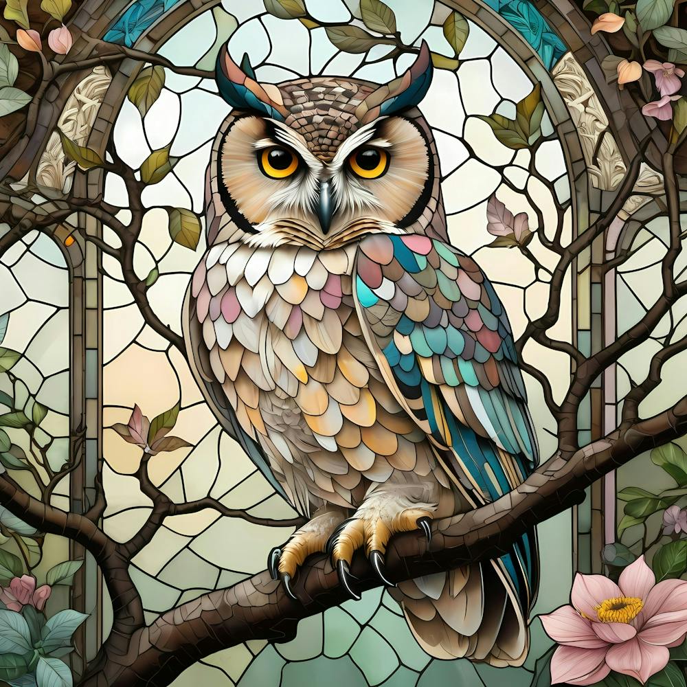 Owl In A Stained Glass Window