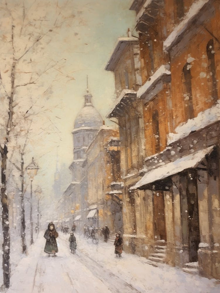 Vintage Winter Painting Budapest Hungary