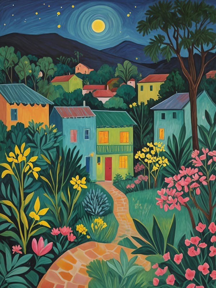 Colourful Village At Night