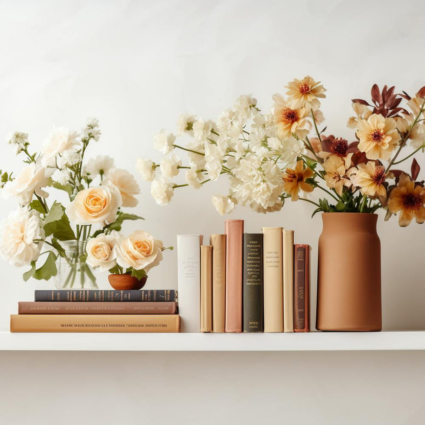 Shelf With Books And Flowers