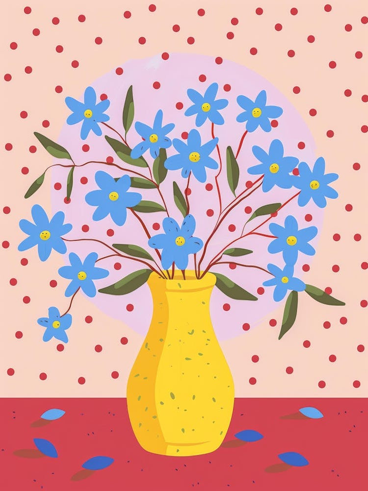 Blue Flowers In A Yellow Vase