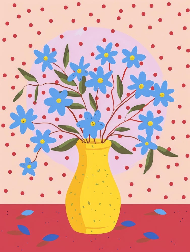 Blue Flowers In A Yellow Vase