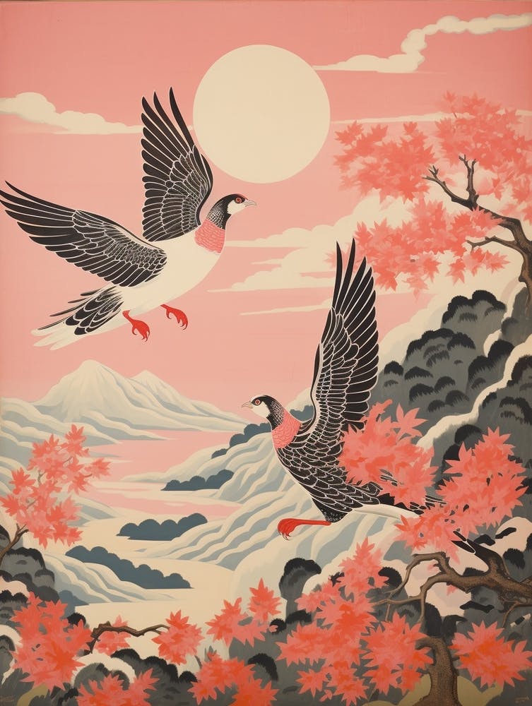 Vintage Japanese Inspired Bird Print Grouse 4