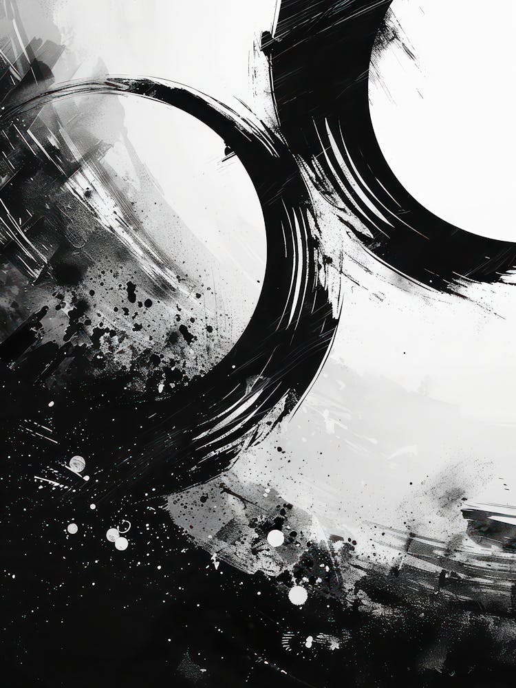 Black and White Grungy Brushed Circles