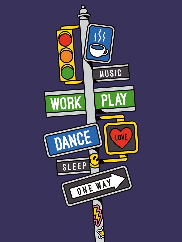 Dark Blue Sleep Work Play Dance Music Coffee Love Street Signs Smiley Face Heart Star Copy