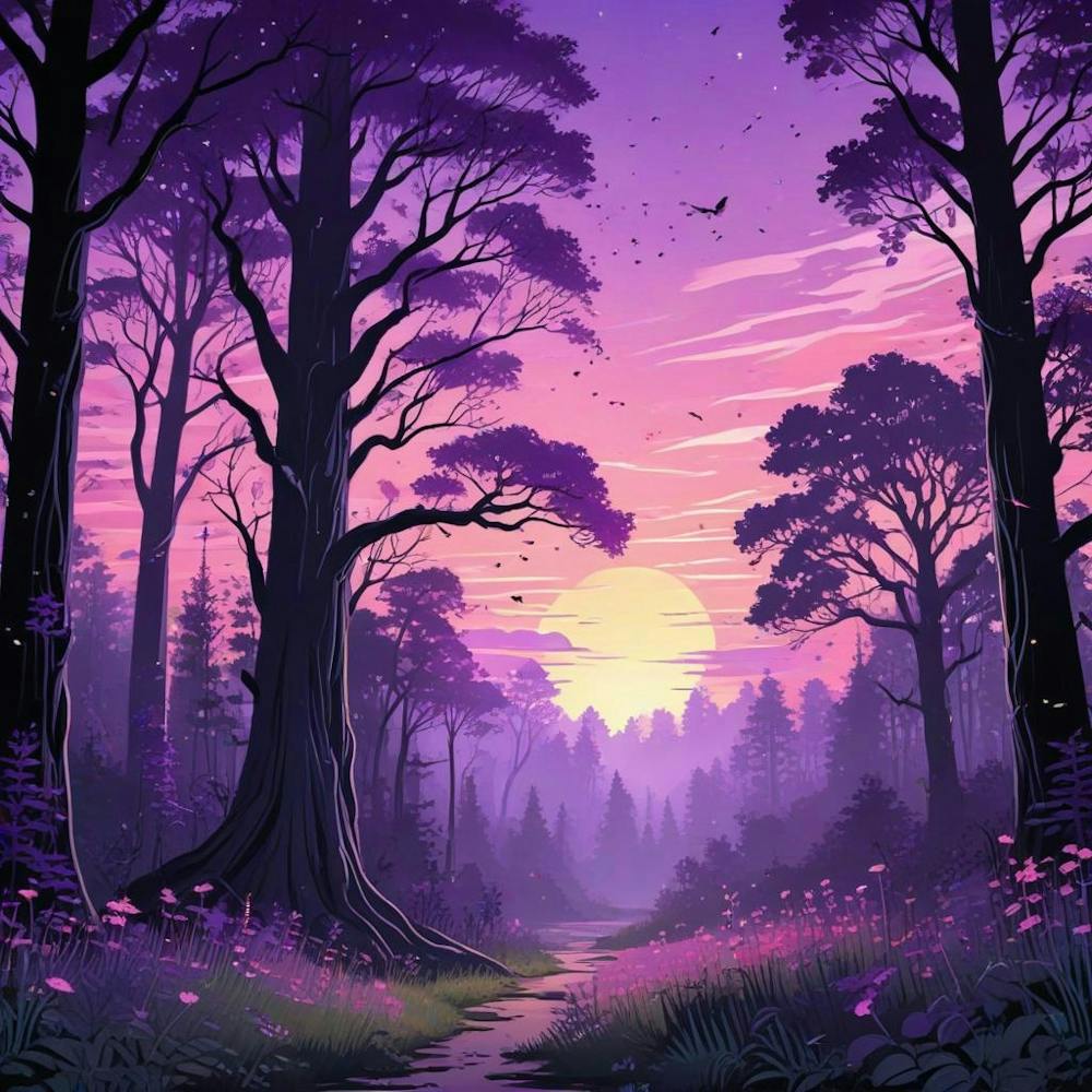 Forest Sunset In Road (2)