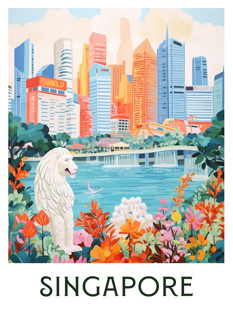 Singapore Maximalist Travel Poster Vibrant Colour