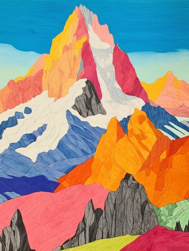 Aoraki New Zealand 2 Colourful Mountain Illustration