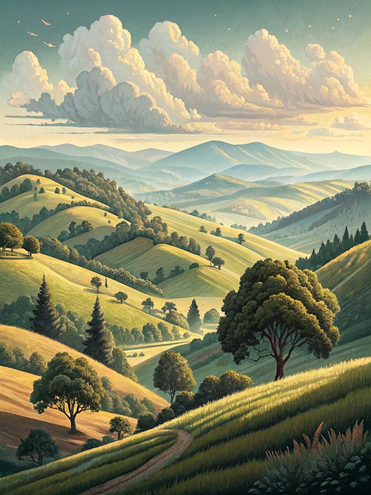 Oil Painting Style Mid Century Styled Landscape