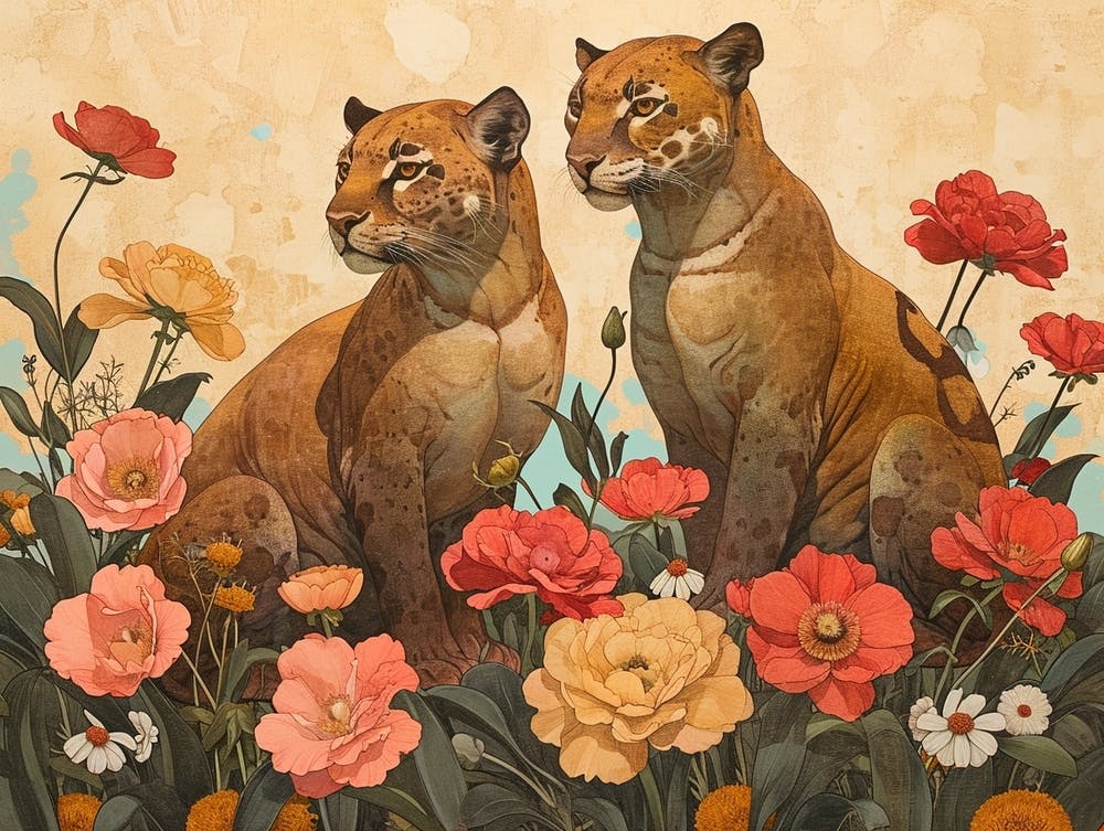 Floral Animal Illustration Panther 2