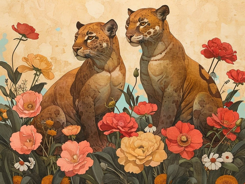 Floral Animal Illustration Panther 2