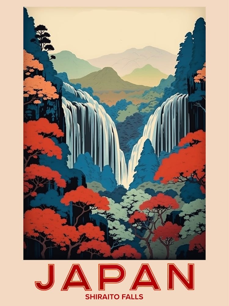 Shiraito Falls, Visit Japan Vintage Travel Art 2