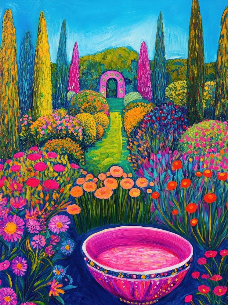 Pink Bowl In The Garden