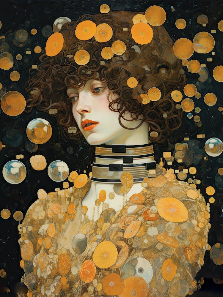 Woman Astronaut Klimt Style With Flowers 1
