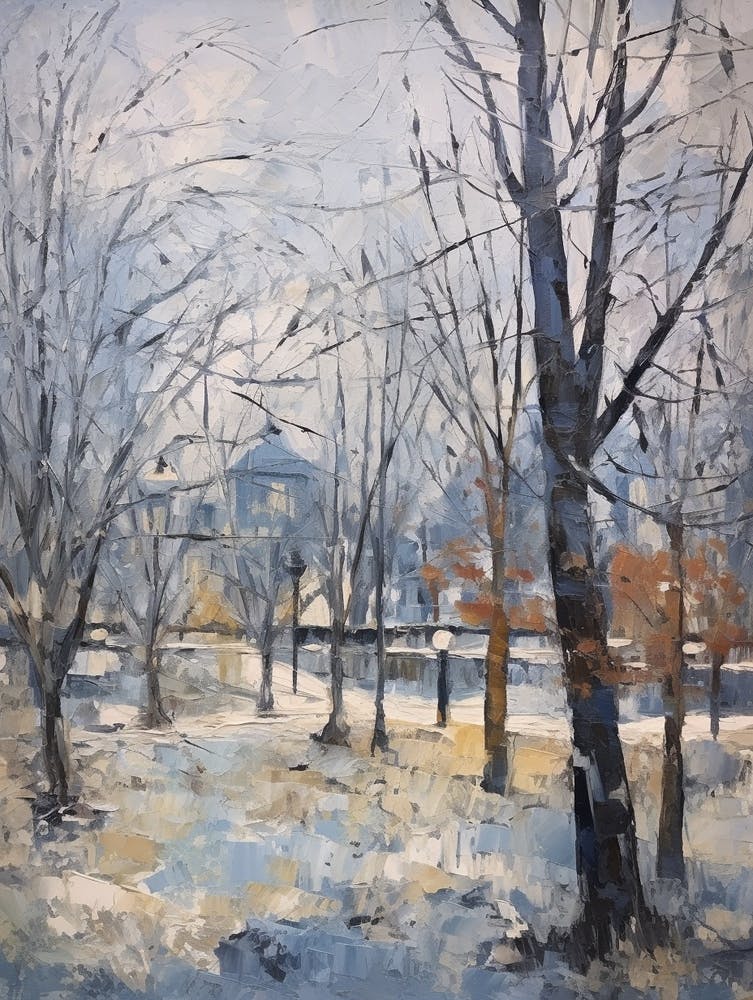 Winter City Park Painting Parc De La Tete D Or Lyon France 1