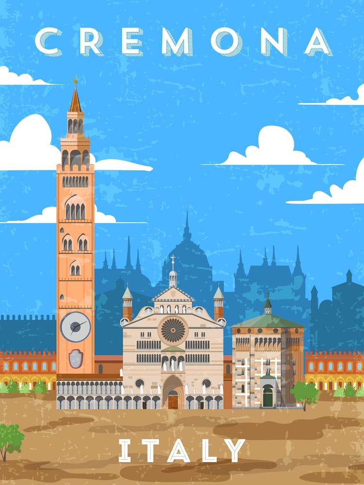 Cremona, Italy — Retro travel minimalist art poster