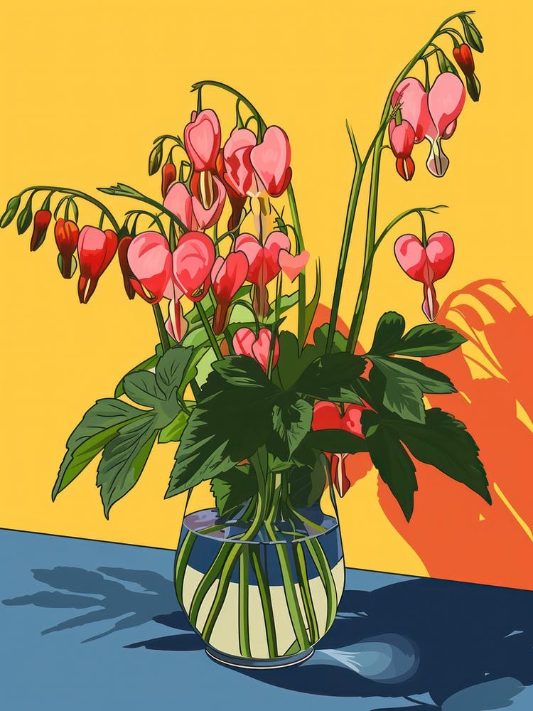 Bleeding Heart Flowers On A Table   Contemporary Illustration 1