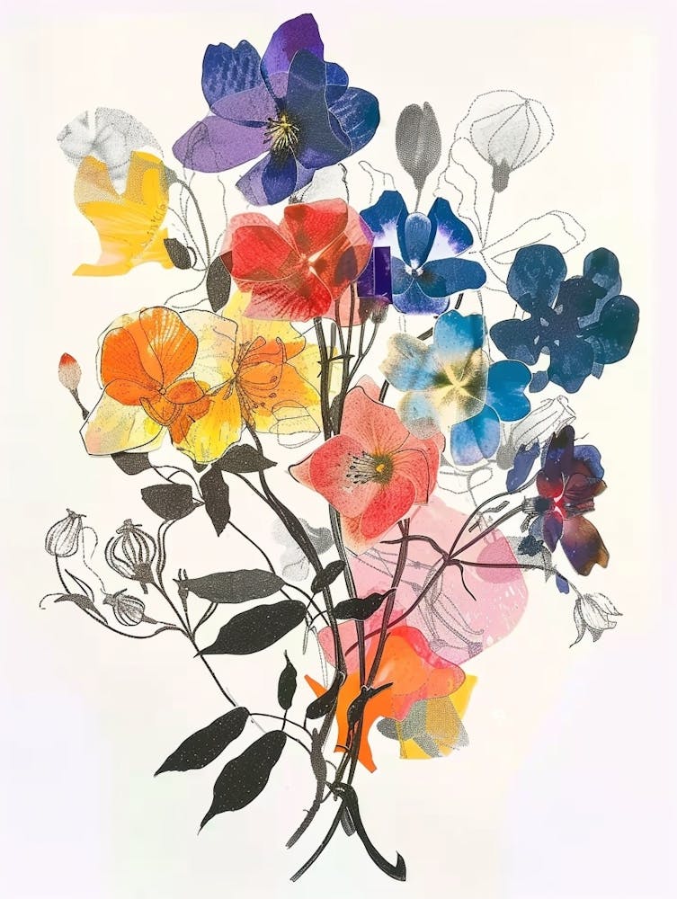 Flax Flower Collage Flower Bouquet