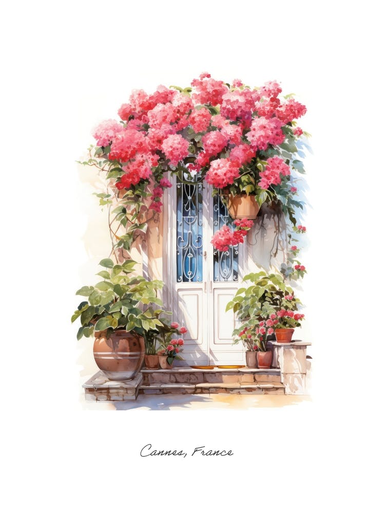 Cannes, France   Mediterranean Doors Watercolour Painting 3 Poster