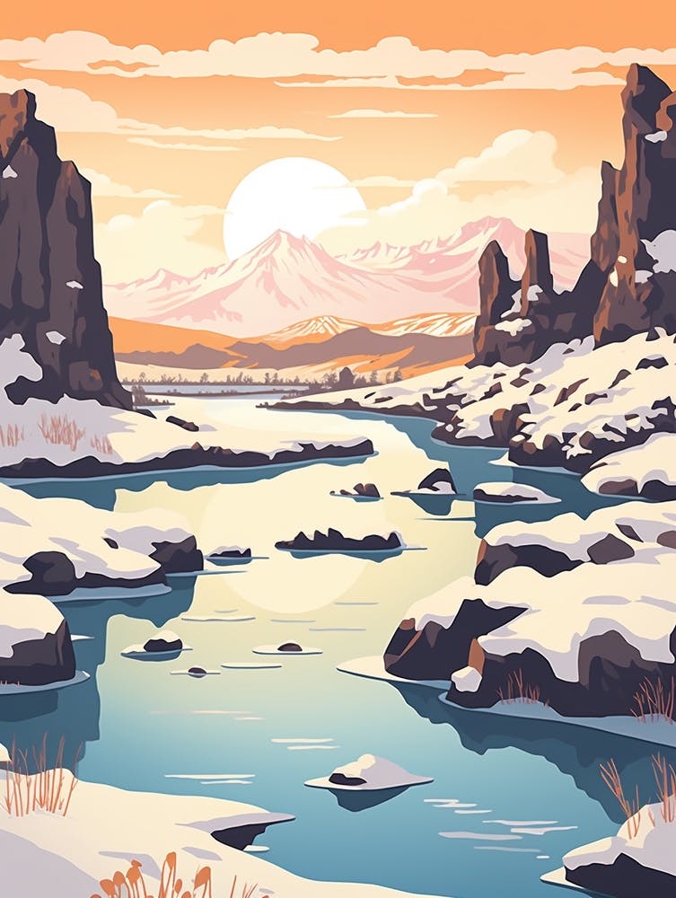 Vintage Winter Travel Illustration Iceland 2