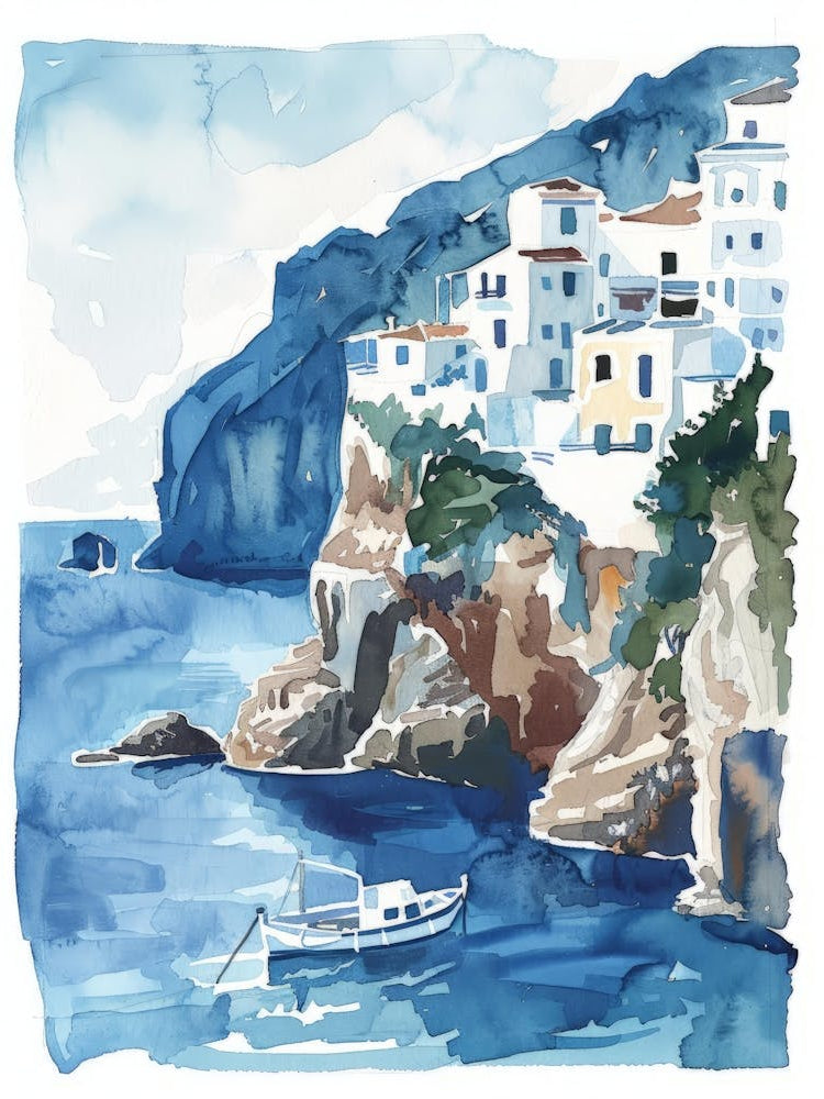 Watercolor Of A Seaside Village